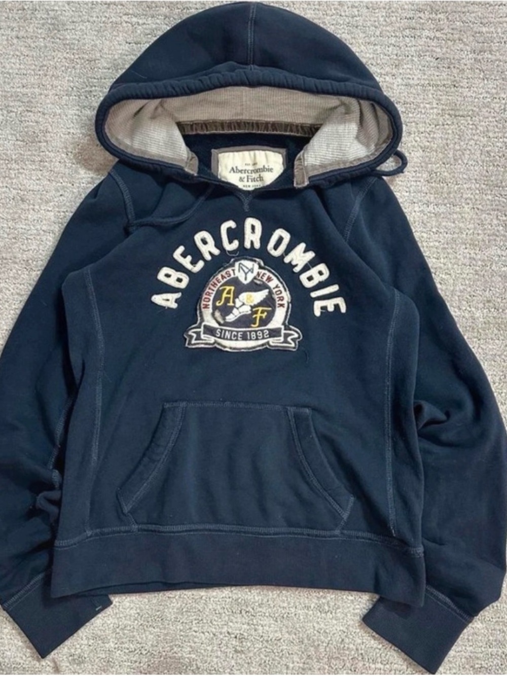 Abercrombie & Fitch Navy Blue Hooded Crewneck Sweatshirt